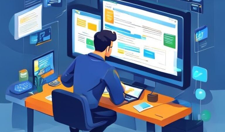 A professional illustration of a developer working with n8n Automation to build a website