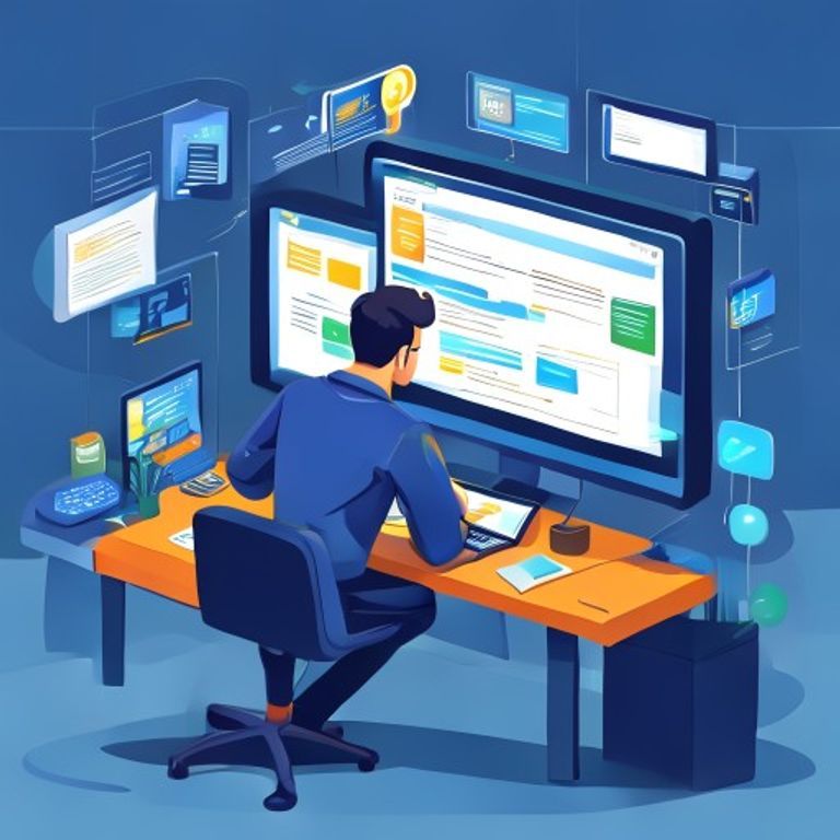 A professional illustration of a developer working with n8n Automation to build a website